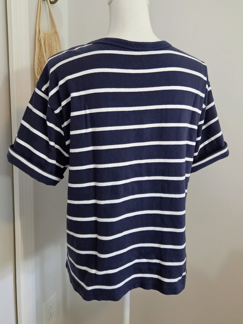 AYR The Practice Tee Dime Knit Short Sleeved Tee Shirt - Navy White Stripe - XL - Picture 3 of 14